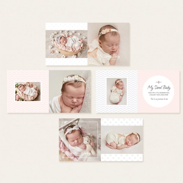 3x3 Accordion Mini Pink Album Template, mini accordion template，Mini album templates， Newborn Mini Photo Book Template