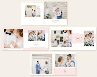 Plantillas de álbumes de bodas de color rosa de 12 x 12, plantillas de Photoshop para álbumes de fotos de bodas, plantillas para fotógrafos de bodas, plantillas para collages de fotos