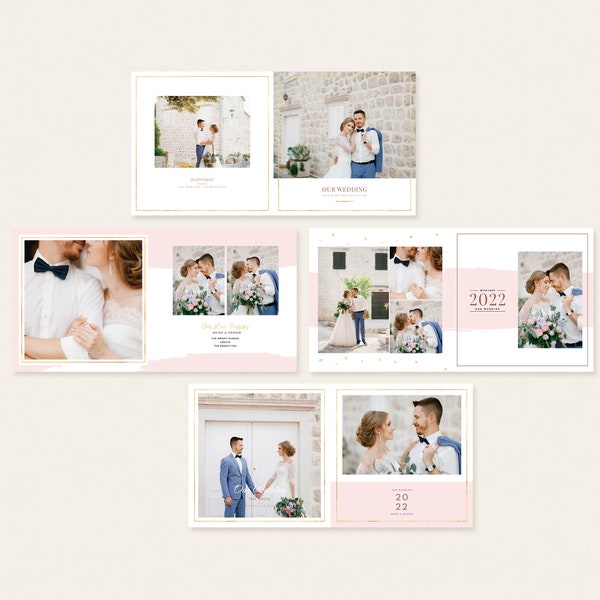 12x12 Pink Wedding Album Templates,  Wedding Photo Book Photoshop Templates, Wedding Photographer templates, Photo Collage Templates