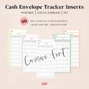Soft Cash Envelope Tracker Insert Printable, Set of 50, Cash Envelope System, Cashless System, Budget, Personal Finance, Register, Track