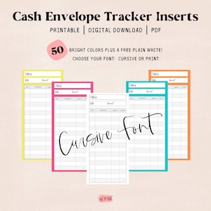 Bright Cash Envelope Tracker Insert Printable, Set of 50, Cash Envelope System, Cashless System, Budget, Personal Finance, Register, Track