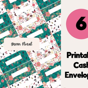 Green Floral Editable & Printable Cash Envelopes Set of 6, Cash Envelope Wallet, Cash Envelopes, Budget Envelopes, Filofax