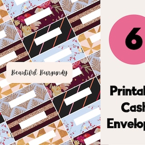 Hermoso conjunto de sobres de efectivo editable e imprimible de Borgoña de 6, billetera de sobre de efectivo, sobres de efectivo, sobres de presupuesto, Filofax