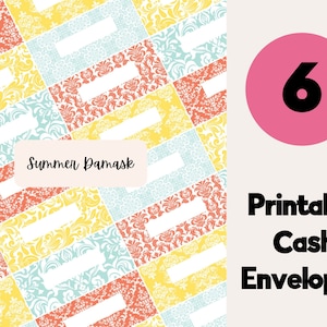 Summer Damask Editable & Printable Cash Envelopes Set of 6, Cash Envelope Wallet, Cash Envelopes, Budget Envelopes, Filofax