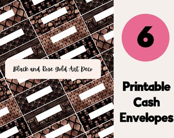 Black and Rose Gold Art Deco Editable & Printable Cash Envelopes Set of 6, Cash Envelope Wallet, Cash Envelopes, Budget Envelopes, Filofax