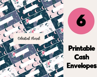 Celestial Floral Editable & Printable Cash Envelopes Set of 6, Cash Envelope Wallet, Cash Envelopes, Budget Envelopes, Filofax