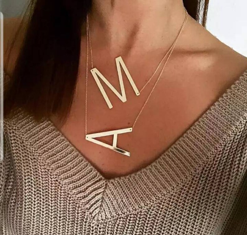 Large Initial Necklace 100/% Stainless Steel Jewelry Big Letter A Necklace