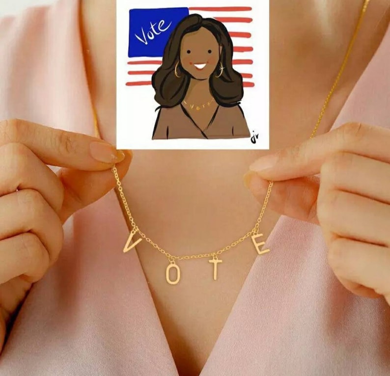 2020 Cazador Former First Lady Of The US Michelle Obama Wears The Same VOTE Necklace Jewelry Freedom Equality Stainless Steel 41 CM