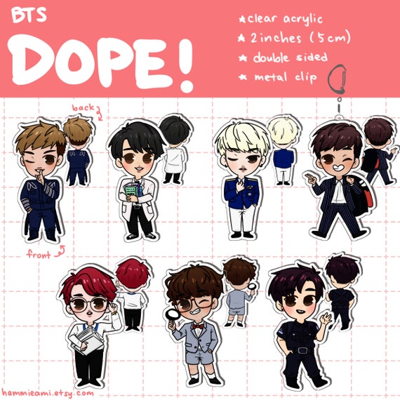 Bts Dope Acrylic Charms Etsy - roblox id codes bts otsukare