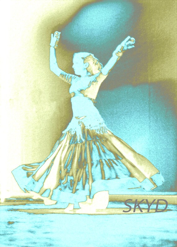 Light Blue and Gold Turning Dancer Art Print 5x7 Size Etsy