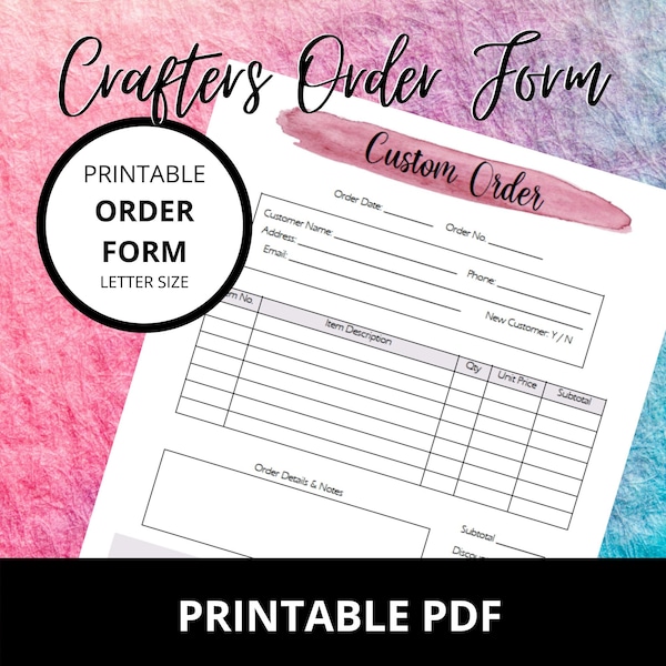 Custom Order Form | Printable Template | Instant Download | PDF File| Print Ready Order Form