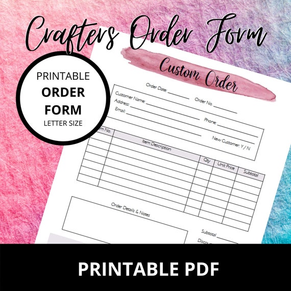 Custom Order Form Printable Template Instant Download | Etsy