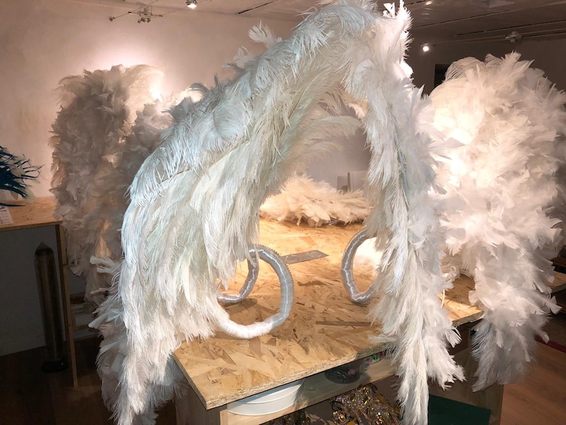 WHITE VIctoria sEcret ANgel WIngs INspiration ostrich BOa RHinestones