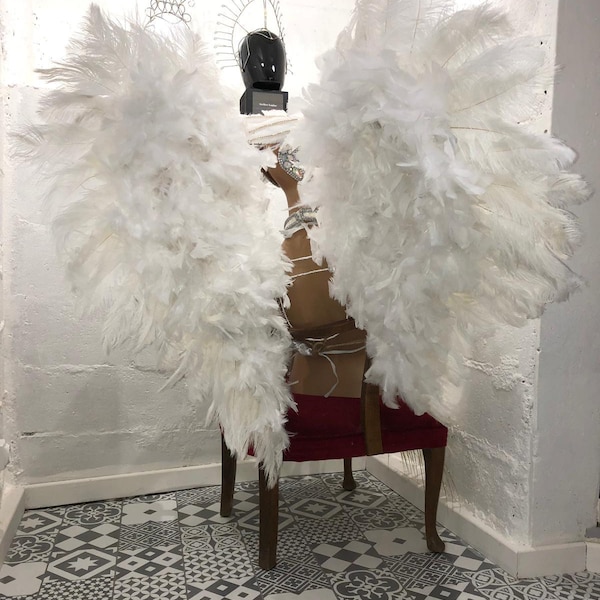 WHITE VIctoria sEcret ANgel WIngs INspiration ostrich BOa RHinestones