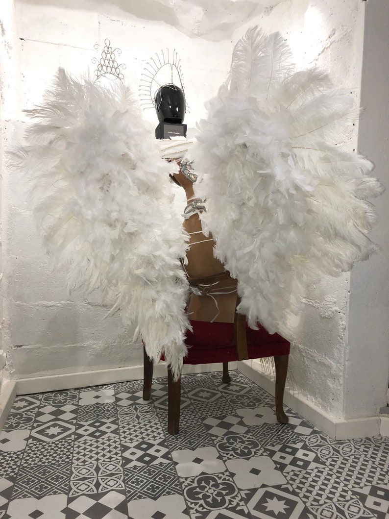 WHITE VIctoria sEcret ANgel WIngs INspiration ostrich BOa RHinestones
