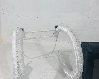 HIGH QUAlity WHite BAckpiece WITH SATIN RIbbon AND RHinestones AB sHiny BACKS 2 NOTCHES