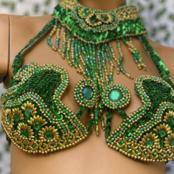 Bikini Samba cabaret sequin strass green and gold