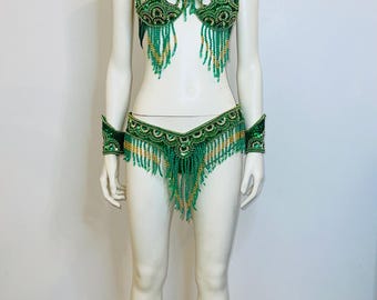 Bikini, samba, cabaret green gold size S