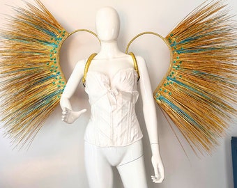 Gold and blue filament wings