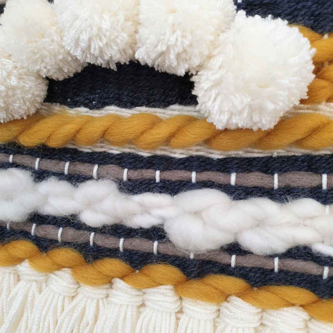 HANNA Gewebter Wandbehang Senf Navy White Taupe | Etsy