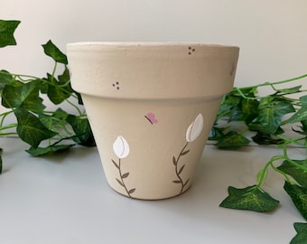 4.5” Hand-Painted Flower Pot - neutral design planter