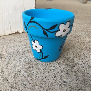 2.5” Hand-Painted Flower Pot - teal flower planter