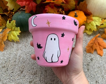 4.5” hand-painted pink ghost flower pot planter