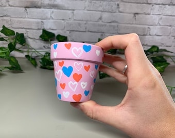 2.75” hand painted flower pot - hearts design planter