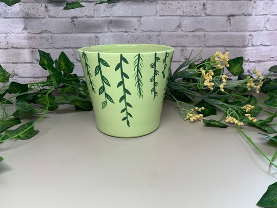 5 Hand-painted Flower Pot- Green Vine Planter - Etsy