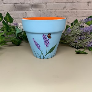 4.5 &quot;Handbemalter Blumentopf - Monarchfalter Lilac Planter