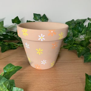4.5” Hand-Painted Flower Pot - Orange and Yellow Daisy Planter