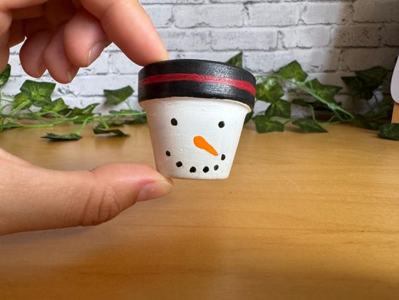 1.75 Hand-painted miniature flower pot- snowman planter