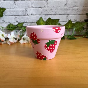 2.75” Hand-Painted Flower Pot- Pink Strawberry Planter