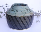 Pottery Dark Teal Matte and Glossy Black Glazed Handmade Stoneware Pot, Hand Thrown, Flower Vase Decorative Pottery