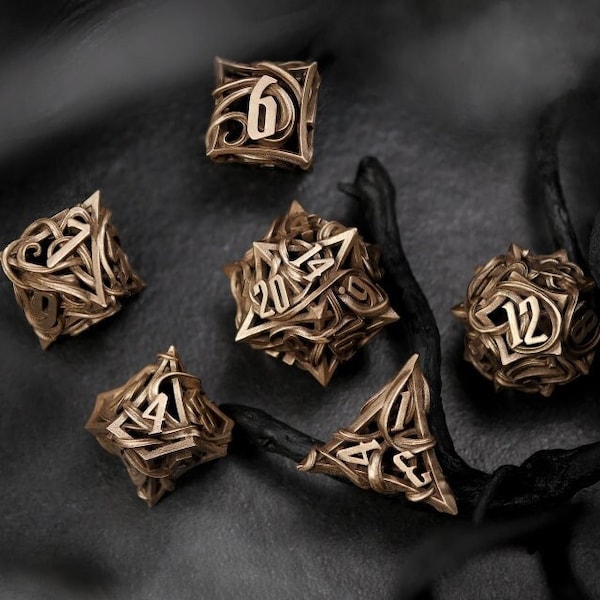 Yggdrasil Dice Set -  3d printed metal Dice - RPG dice - D20 - metal