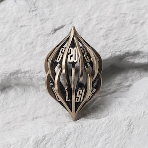 Golden Arcanum D20: 3D Printed Metal RPG Dice