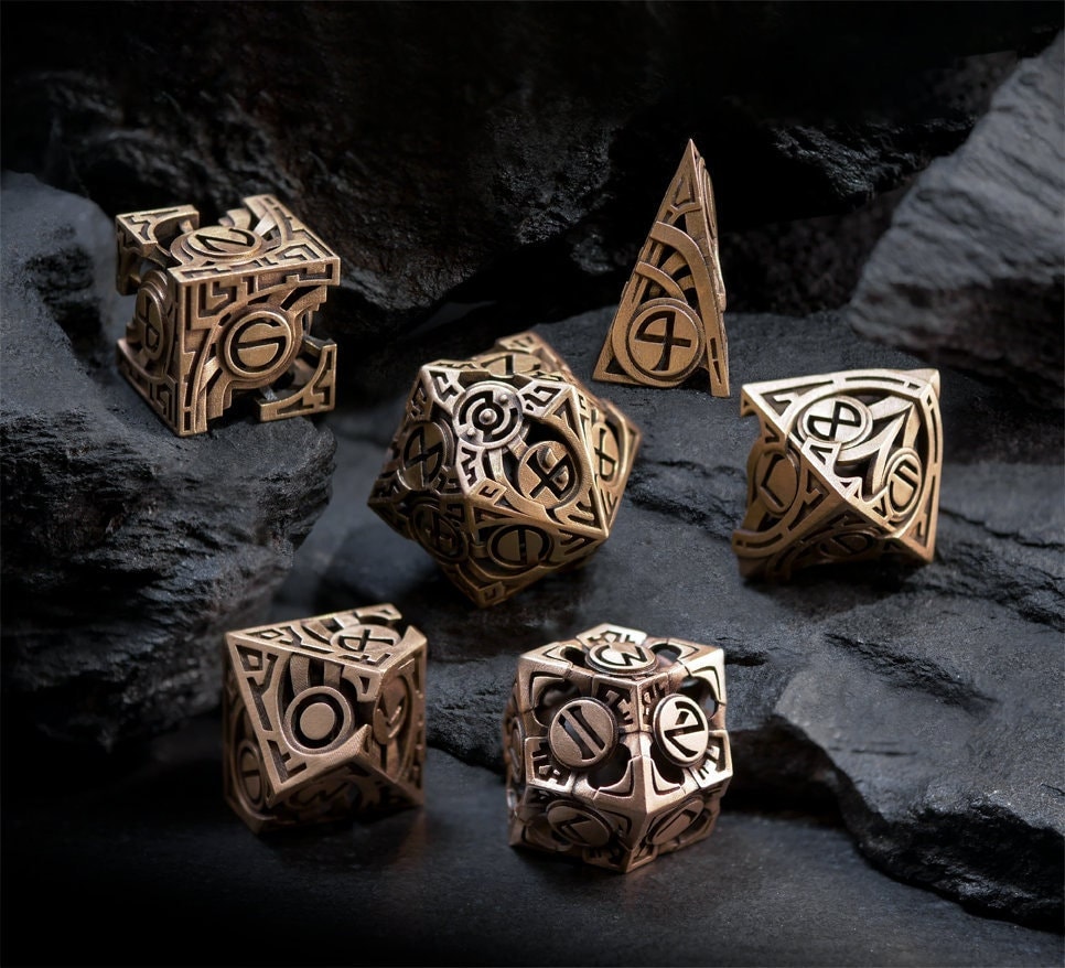 Atlantean Dice Set -  3d printed metal Dice - RPG dice - D20 - metal