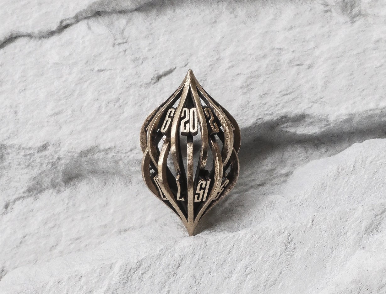 Golden Arcanum D20: 3D Printed Metal RPG Dice