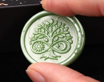 Infinity Tree of Life Sun Moon Sealing Wax Stamp Kit,Custom Any Initials Logo Wax Seal Stamp Tools, Personalized Wedding Envelope Seals-J93M