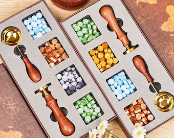 Retro Gift Box wax seal stamp kit for wedding/couples , Any logo can be engraved , Personalised Initial wax stamp kit for gift