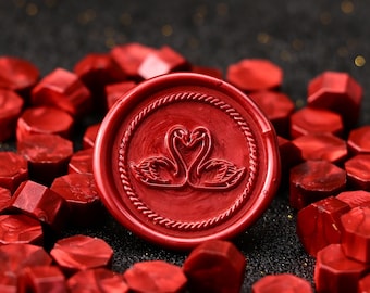 Burgundy Kissing Swans Wax Seal Stickers, Custom Hand-Pressed Self-Adhesive Sealing Wax, Premade Wax Seals for Wedding Invitations -J93M