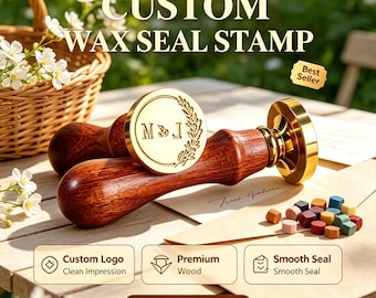 Personalized Wedding Wax Seal Stamp Kit, Custom Monogram Initials Wax Stamp Set for Invites, Save The Dates & Gift Wrapping