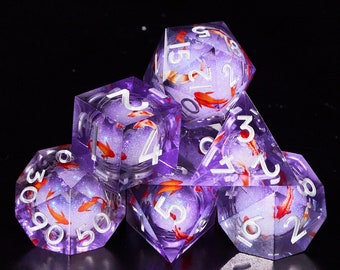 Ink Blue Koi Liquid Core dnd dice set for role playing games, Liquid Core Dungeons and Dragons Dice Set for D&D Gift, Resin d and d dice set
