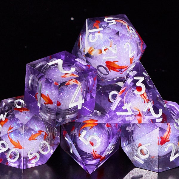 Ink Blue Koi Liquid Core dnd dice set for role playing games, Liquid Core Dungeons and Dragons Dice Set for D&D Gift, Resin d and d dice set