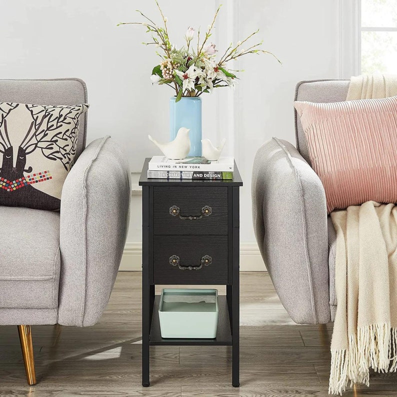 Tall End Table With Charging Station, Narrow Nightstands With Power