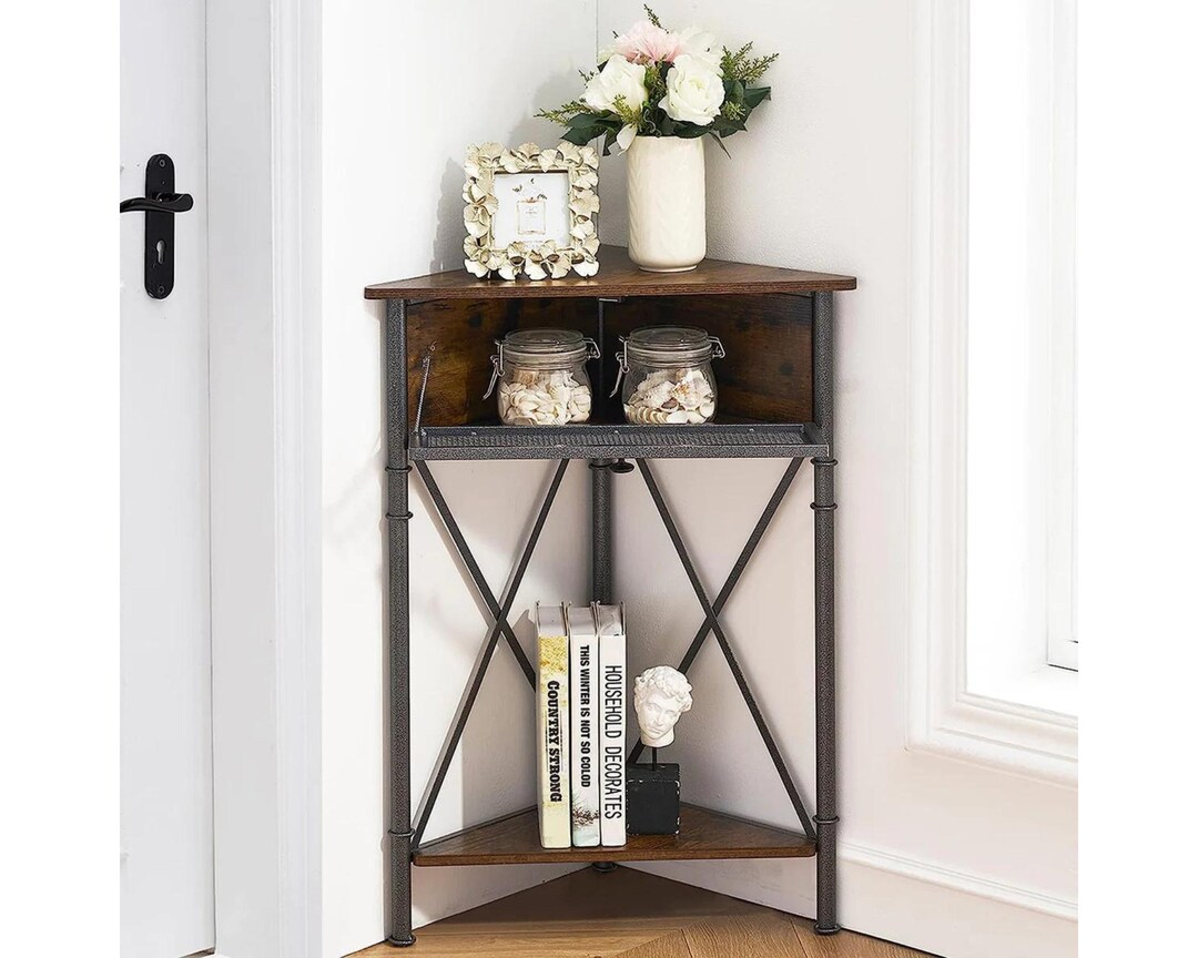 3 Tier Wooden Corner Table, Rustic Wall Mounted Standing Corner Wood