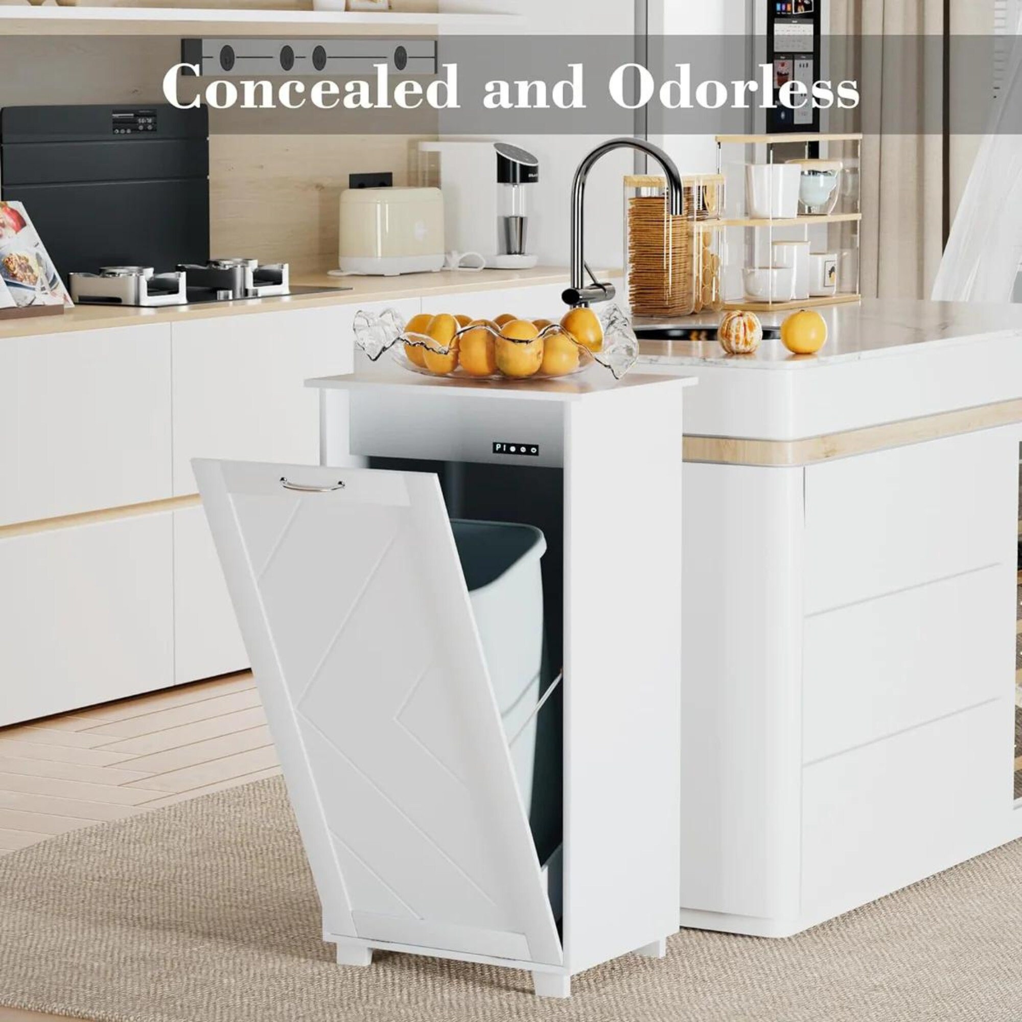 Stylish Tilt Out Kitchen Trash Bin, Wooden Kitchen Single Bin
