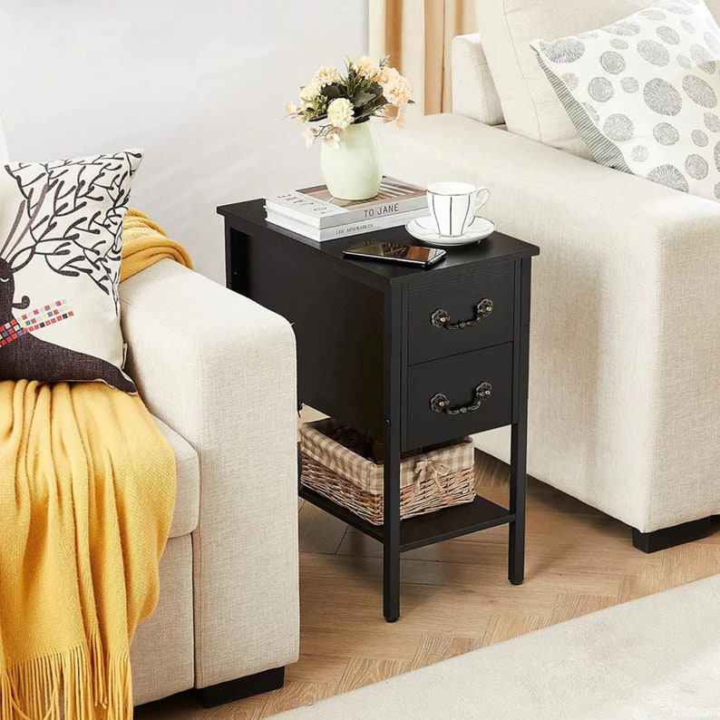 Tall End Table With Charging Station, Narrow Nightstands With Power