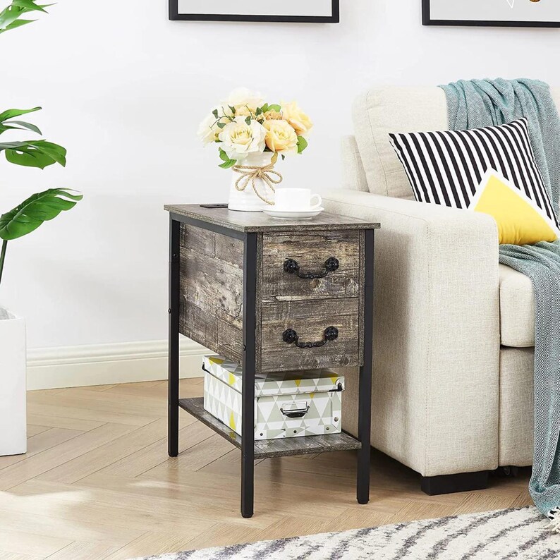 Tall End Table With Charging Station, Narrow Nightstands With Power