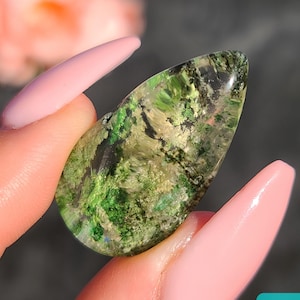 Lodolite Cabochon, Choose Your Green Teardrop Garden Quartz Cab for Jewelry Making, Wire Wrapping, or Crystal Grids